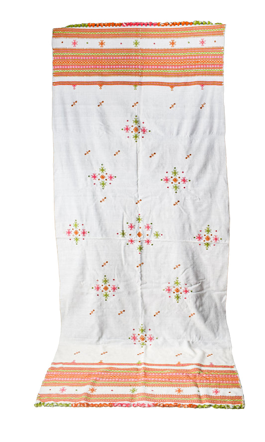 Simple Mirror Work Wool Hand Embroidered Shawl with Tassels - 2.1 Mtr Length    -  SKU : BM10A01D