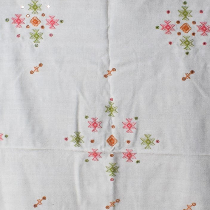 Simple Mirror Work Wool Hand Embroidered Shawl with Tassels - 2.1 Mtr Length    -  SKU : BM10A01D