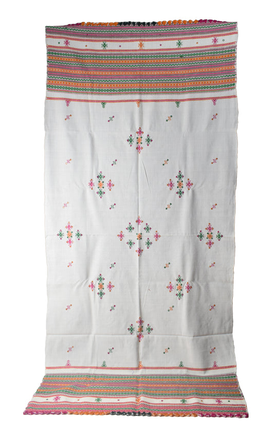 Simple Mirror Work Wool Hand Embroidered Shawl with Tassels - 2.1 Mtr Length    -  SKU : BM27A01A