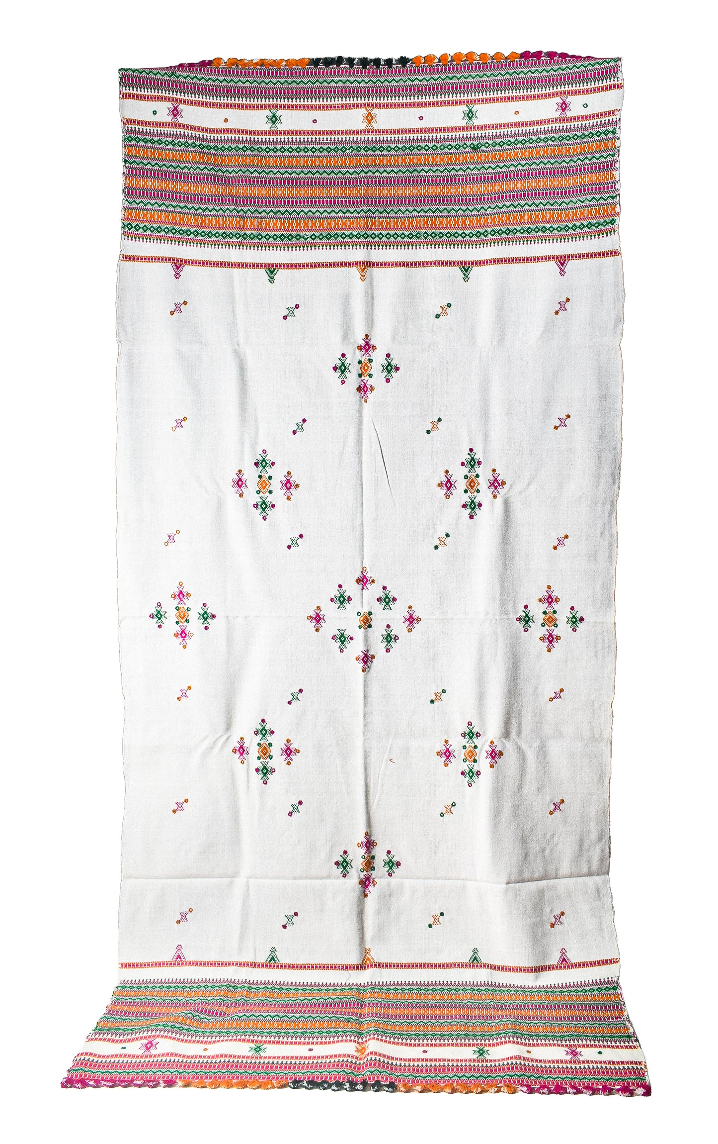 Simple Mirror Work Wool Hand Embroidered Shawl with Tassels - 2.1 Mtr Length    -  SKU : BM27A01A