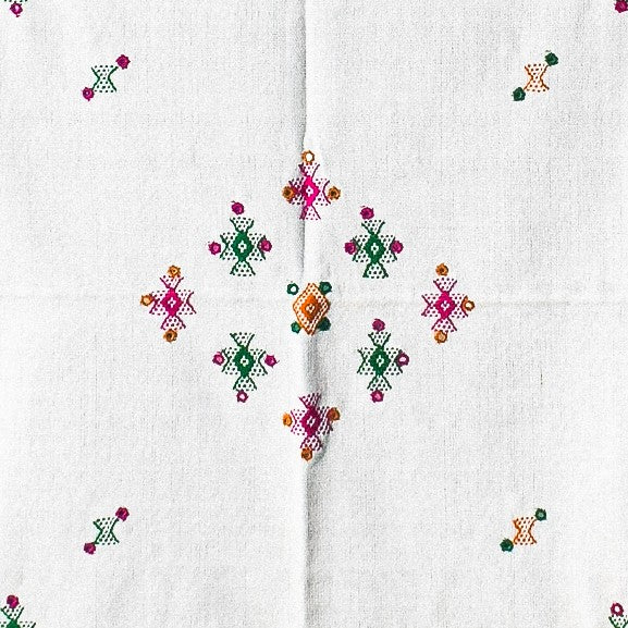 Simple Mirror Work Wool Hand Embroidered Shawl with Tassels - 2.1 Mtr Length    -  SKU : BM27A01A