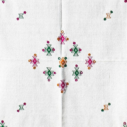 Simple Mirror Work Wool Hand Embroidered Shawl with Tassels - 2.1 Mtr Length    -  SKU : BM27A01A