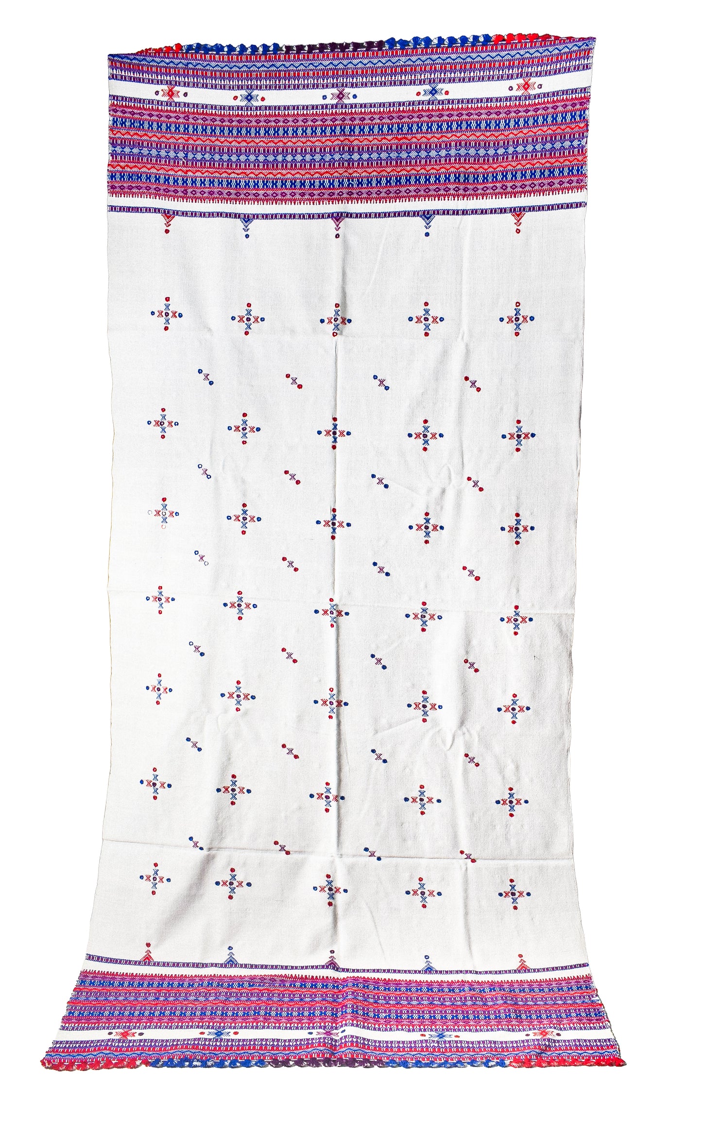 Simple Mirror Work Wool Hand Embroidered Shawl with Tassels - 2.1 Mtr Length    -  SKU : BM27A01B