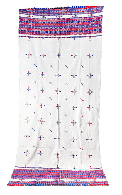 Simple Mirror Work Wool Hand Embroidered Shawl with Tassels - 2.1 Mtr Length    -  SKU : BM27A01B