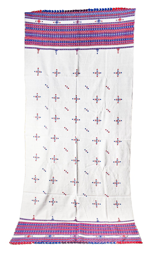 Simple Mirror Work Wool Hand Embroidered Shawl with Tassels - 2.1 Mtr Length    -  SKU : BM27A01B