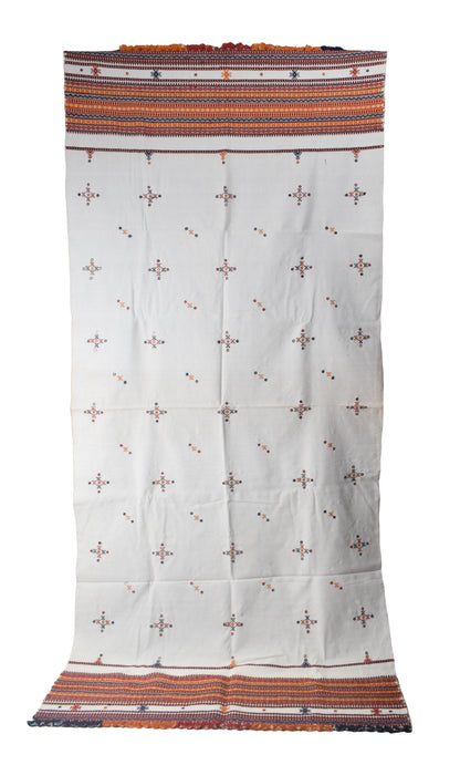 Simple Mirror Work Wool Hand Embroidered Shawl with Tassels - 2.1 Mtr Length    -  SKU : BM27A01D