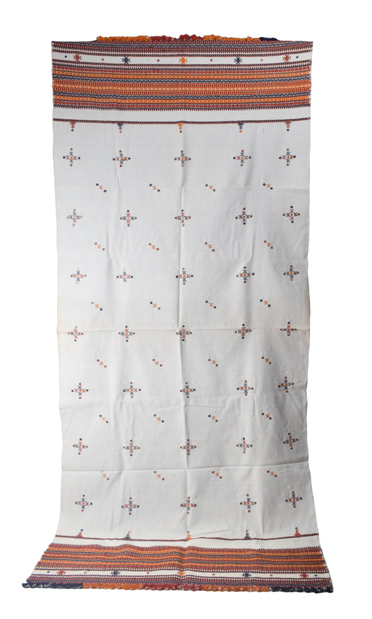 Simple Mirror Work Wool Hand Embroidered Shawl with Tassels - 2.1 Mtr Length    -  SKU : BM27A01D