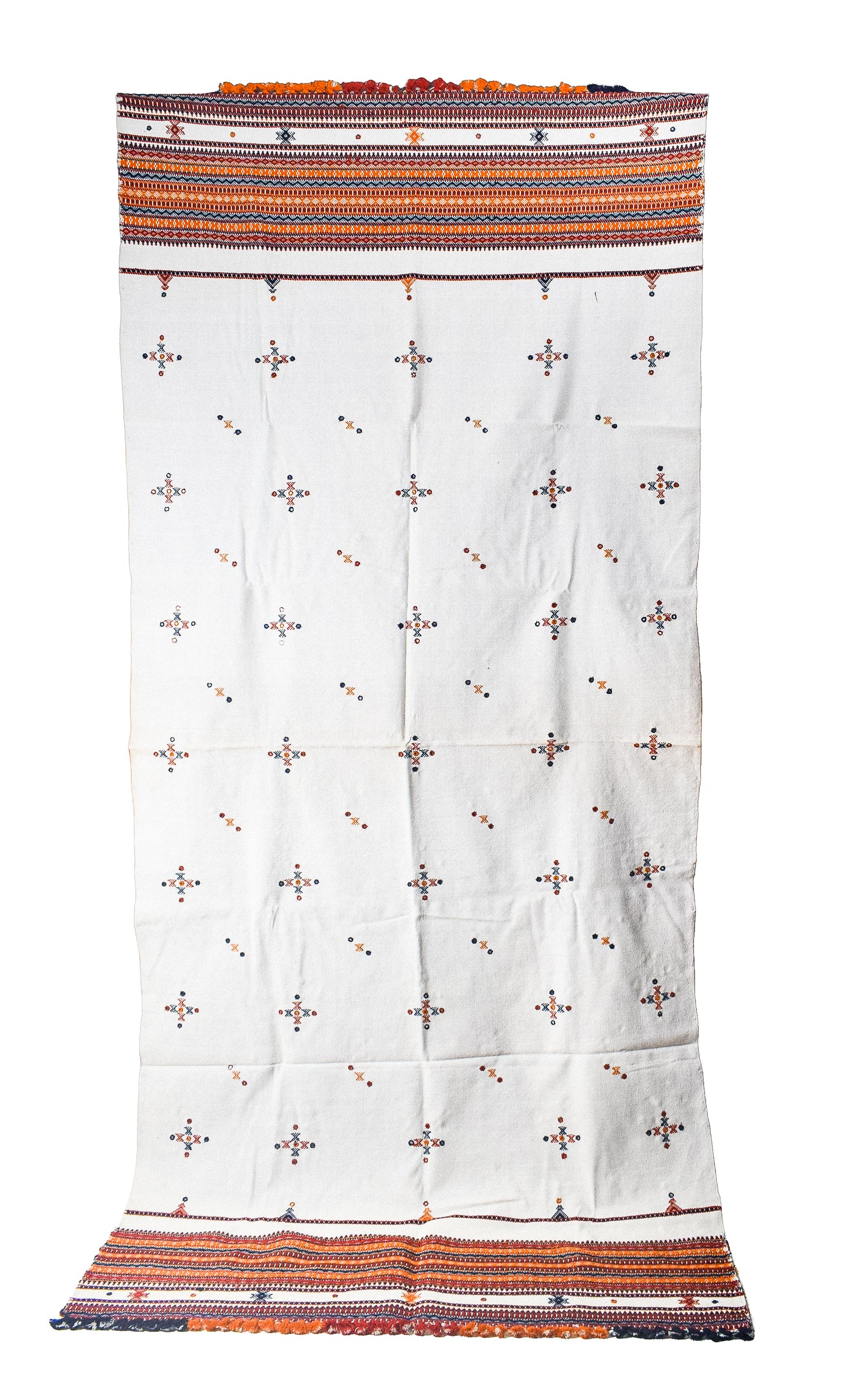 Simple Mirror Work Wool Hand Embroidered Shawl with Tassels - 2.1 Mtr Length    -  SKU : BM27A01D