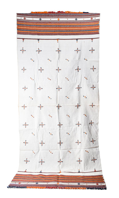 Simple Mirror Work Wool Hand Embroidered Shawl with Tassels - 2.1 Mtr Length    -  SKU : BM27A01D