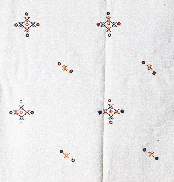 Simple Mirror Work Wool Hand Embroidered Shawl with Tassels - 2.1 Mtr Length    -  SKU : BM27A01D