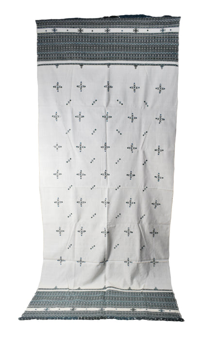 Simple Mirror Work Wool Hand Embroidered Shawl with Tassels - 2.1 Mtr Length    -  SKU : BM27A01E