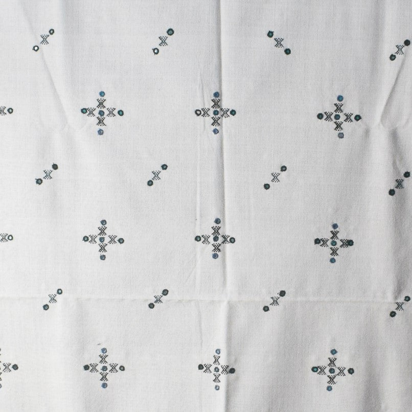 Simple Mirror Work Wool Hand Embroidered Shawl with Tassels - 2.1 Mtr Length    -  SKU : BM27A01E