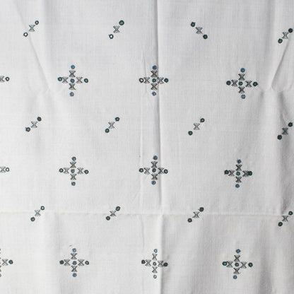 Simple Mirror Work Wool Hand Embroidered Shawl with Tassels - 2.1 Mtr Length    -  SKU : BM27A01E