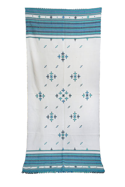 Simple Mirror Work Wool Hand Embroidered Shawl with Tassels - 2.1 Mtr Length    -  SKU : BM07C01F