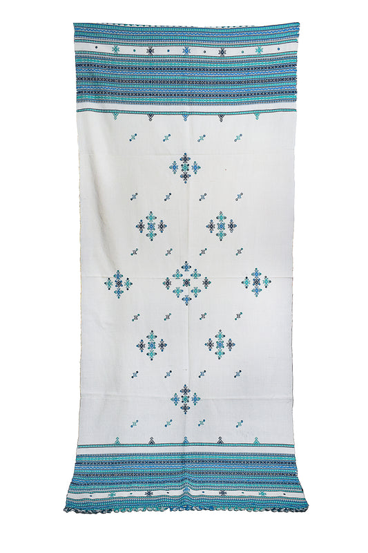 Simple Mirror Work Wool Hand Embroidered Shawl with Tassels - 2.1 Mtr Length    -  SKU : BM07C01F