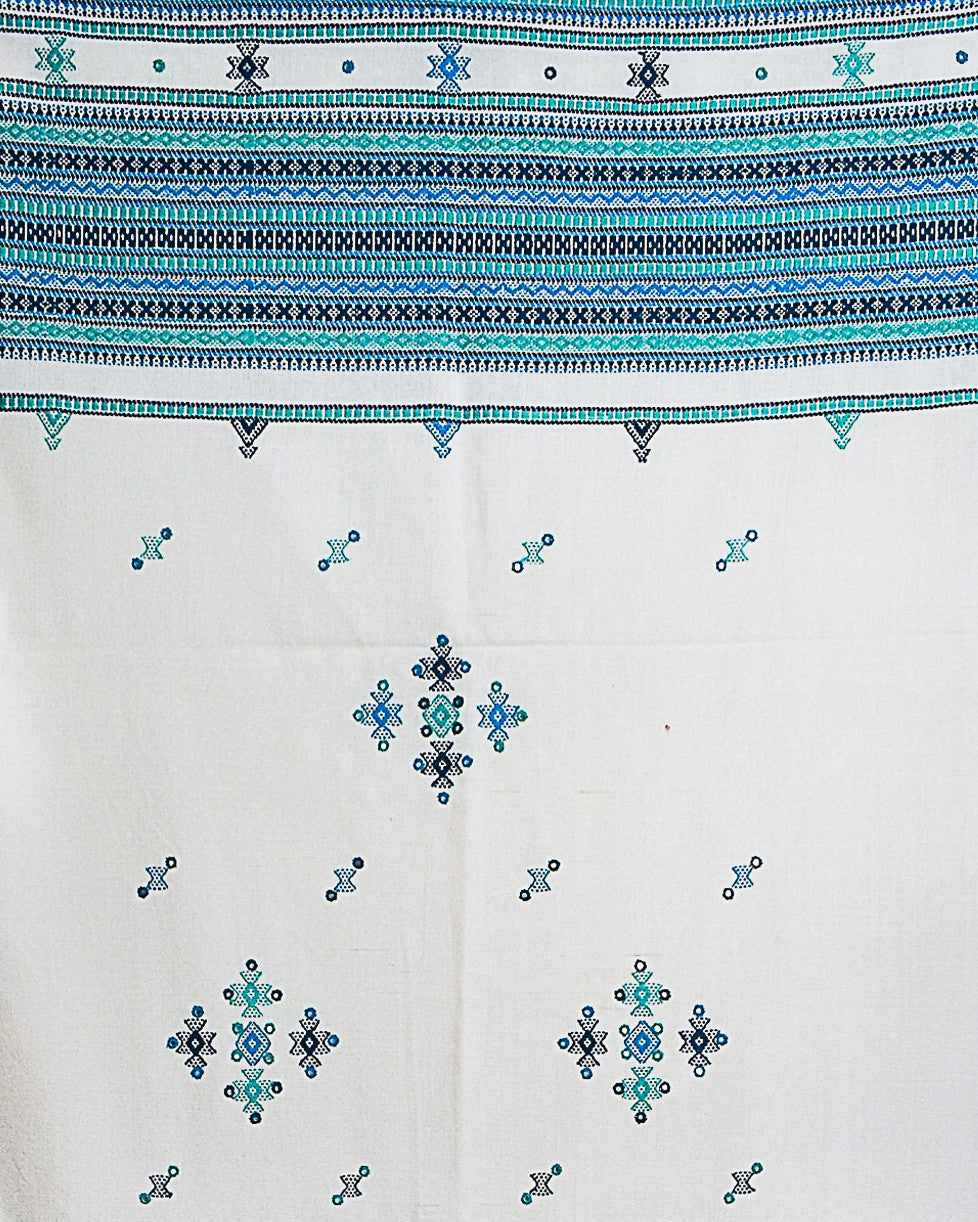 Simple Mirror Work Wool Hand Embroidered Shawl with Tassels - 2.1 Mtr Length    -  SKU : BM07C01F