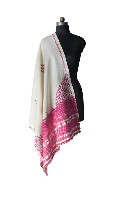 Mirror Work Wool Hand Embroidered Shawl with Tassels - 2.1 Mtr Length    -  SKU : BM20B02D