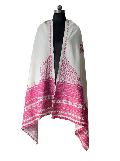 Mirror Work Wool Hand Embroidered Shawl with Tassels - 2.1 Mtr Length    -  SKU : BM20B02D