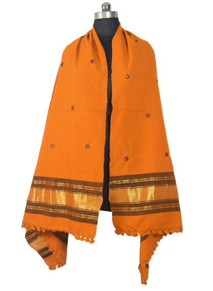 Mirror Work Wool Lagdi Patto with Tassels Shawl  - 2.1 Mtr Length   -  SKU : RD05601D