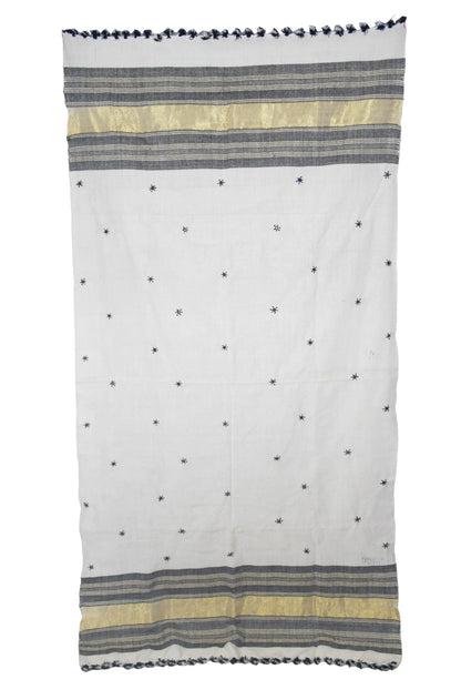 Mirror Work Wool Lagdi Patto with Tassels Shawl  - 2.1 Mtr Length   -  SKU : DB02802D