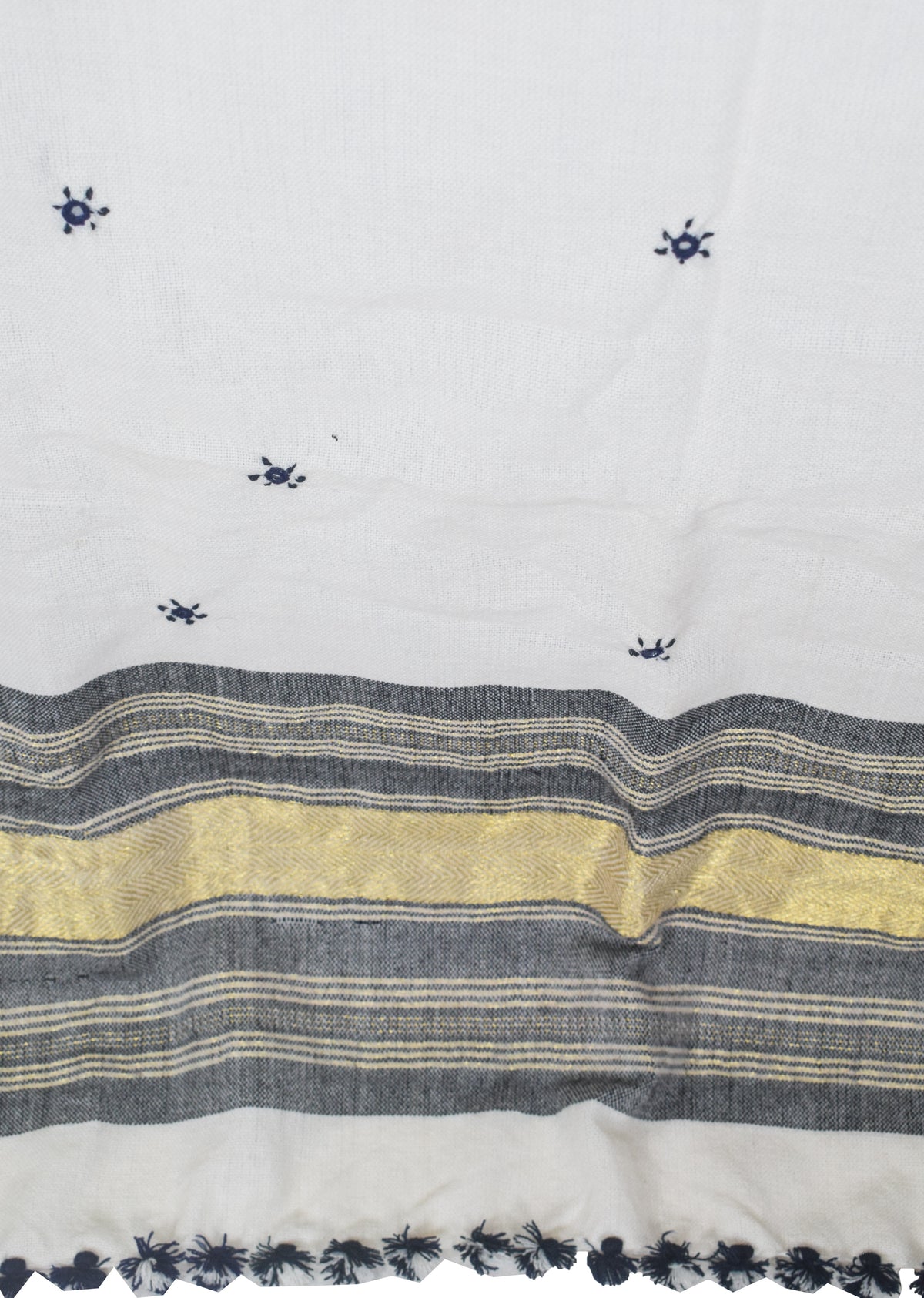 Mirror Work Wool Lagdi Patto with Tassels Shawl  - 2.1 Mtr Length   -  SKU : DB02802D