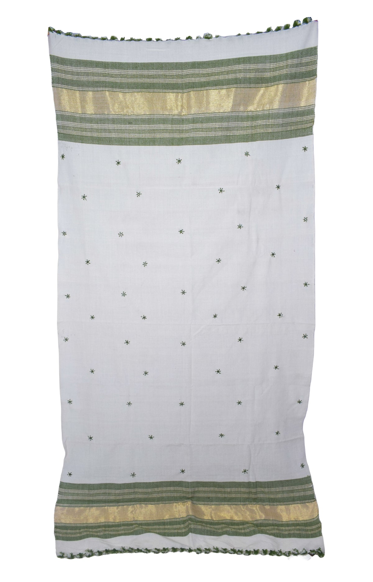 Mirror Work Wool Lagdi Patto with Tassels Shawl  - 2.1 Mtr Length   -  SKU : DB02802B