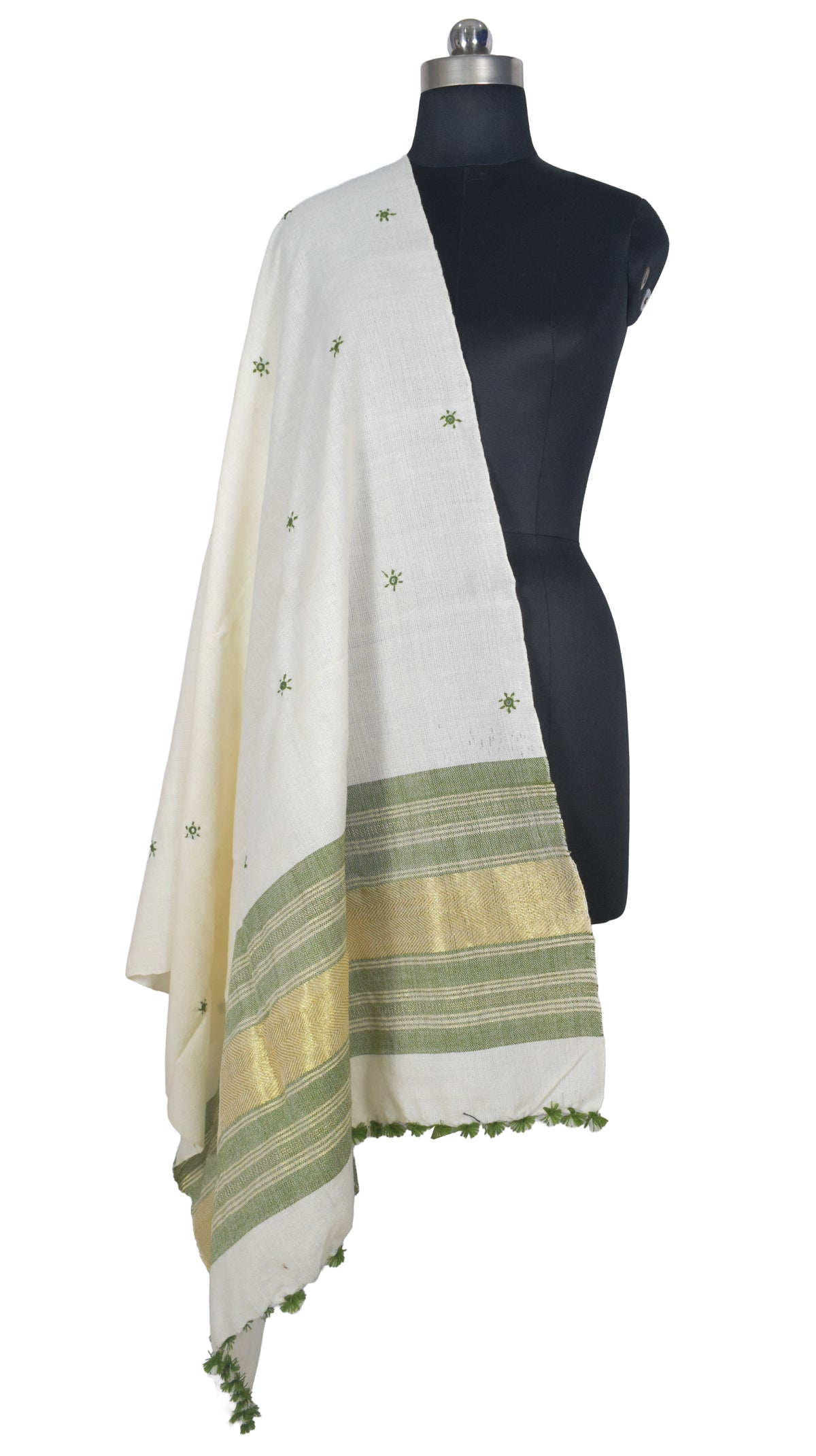 Mirror Work Wool Lagdi Patto with Tassels Shawl  - 2.1 Mtr Length   -  SKU : DB02802B
