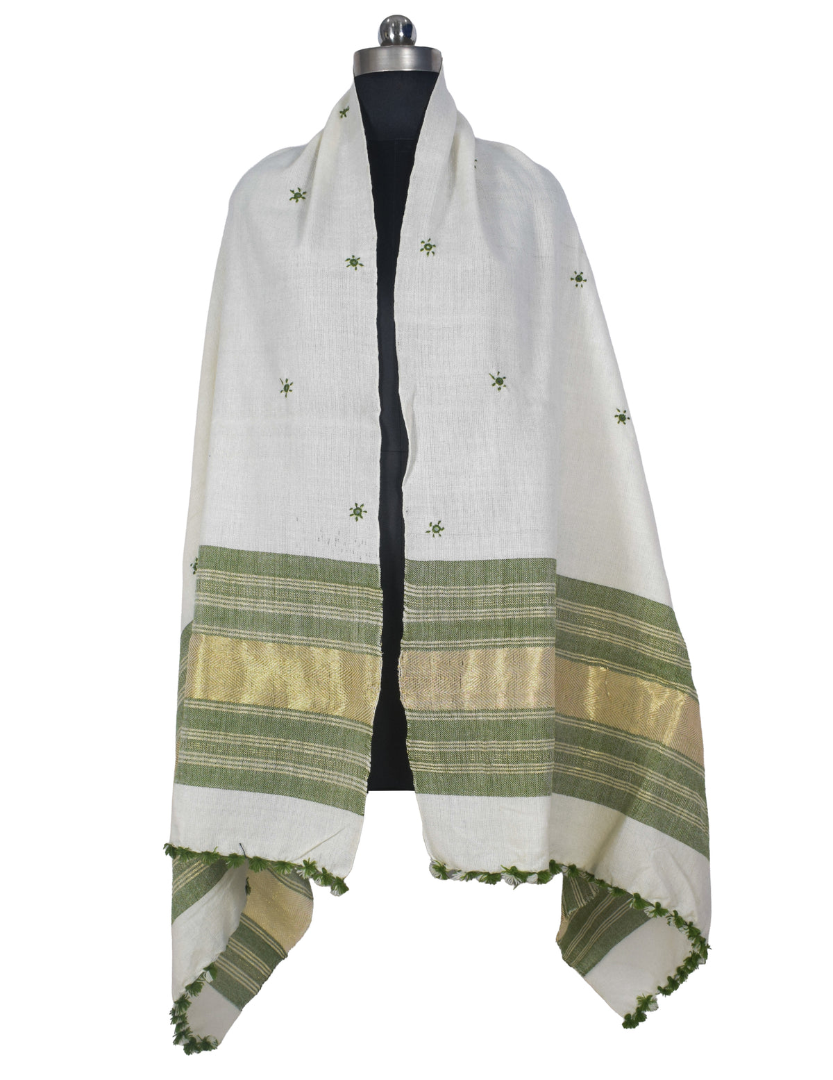 Mirror Work Wool Lagdi Patto with Tassels Shawl  - 2.1 Mtr Length   -  SKU : DB02802B