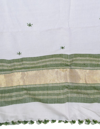 Mirror Work Wool Lagdi Patto with Tassels Shawl  - 2.1 Mtr Length   -  SKU : DB02802B