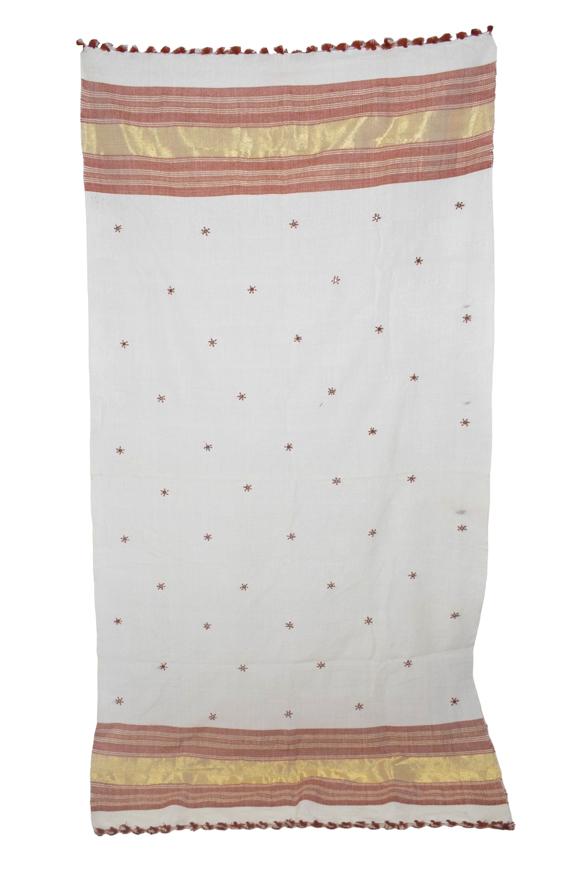 Mirror Work Wool Lagdi Patto with Tassels Shawl  - 2.1 Mtr Length   -  SKU : DB02802C