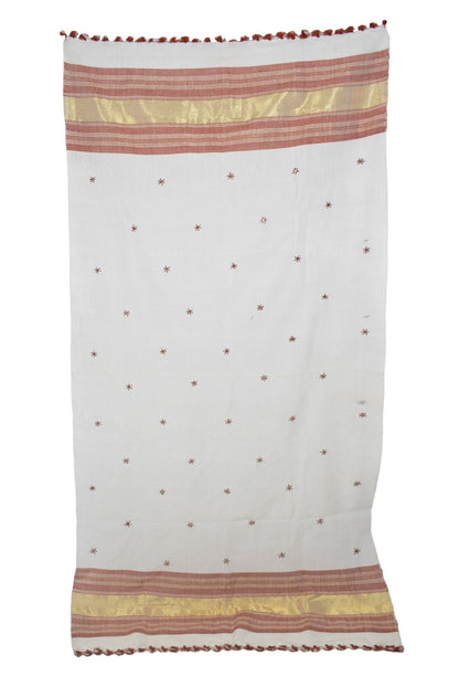 Mirror Work Wool Lagdi Patto with Tassels Shawl  - 2.1 Mtr Length   -  SKU : DB02802C