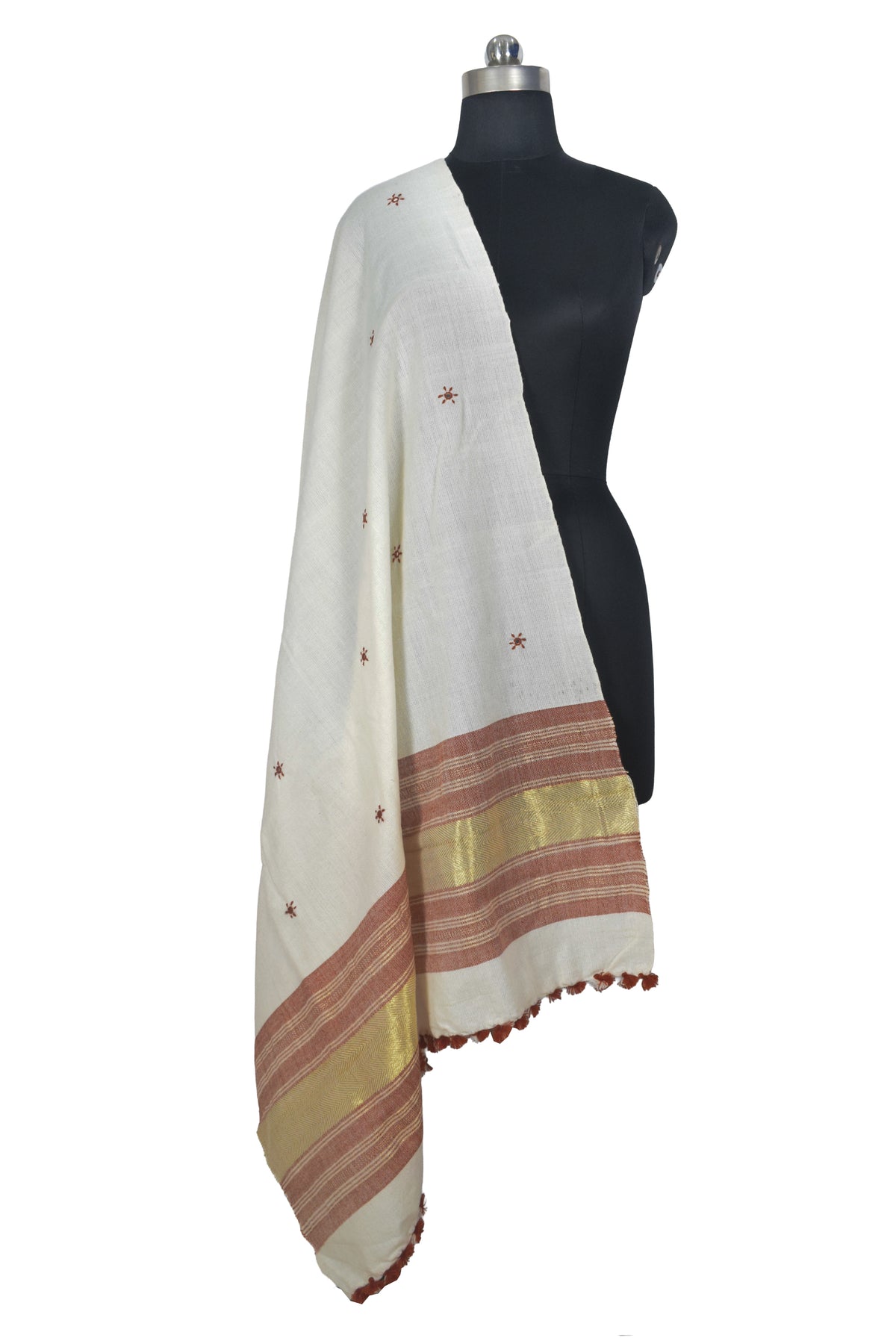 Mirror Work Wool Lagdi Patto with Tassels Shawl  - 2.1 Mtr Length   -  SKU : DB02802C