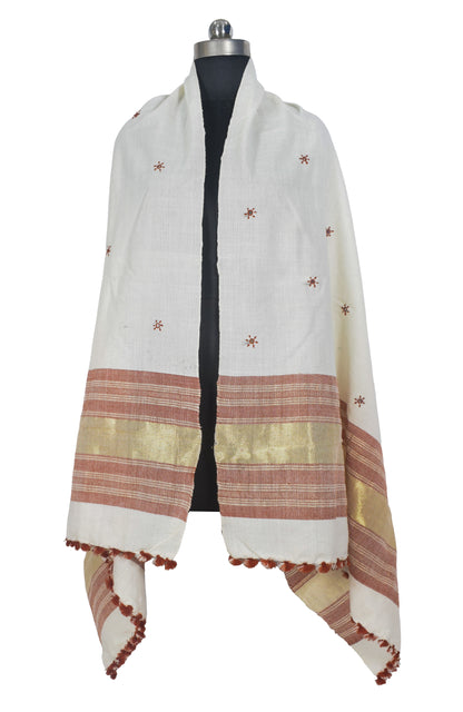 Mirror Work Wool Lagdi Patto with Tassels Shawl  - 2.1 Mtr Length   -  SKU : DB02802C