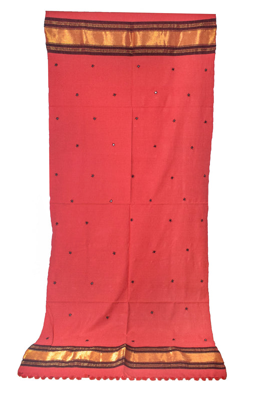 Mirror Work Wool Lagdi Patto with Tassels Shawl  - 2.1 Mtr Length    -  SKU : RD24B01E