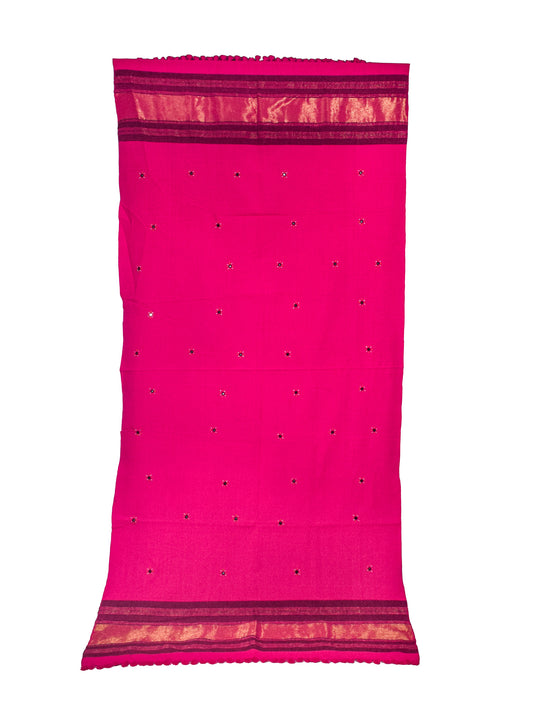 Mirror Work Wool Lagdi Patto with Tassels Shawl  - 2.1 Mtr Length    -  SKU : RD24B01A