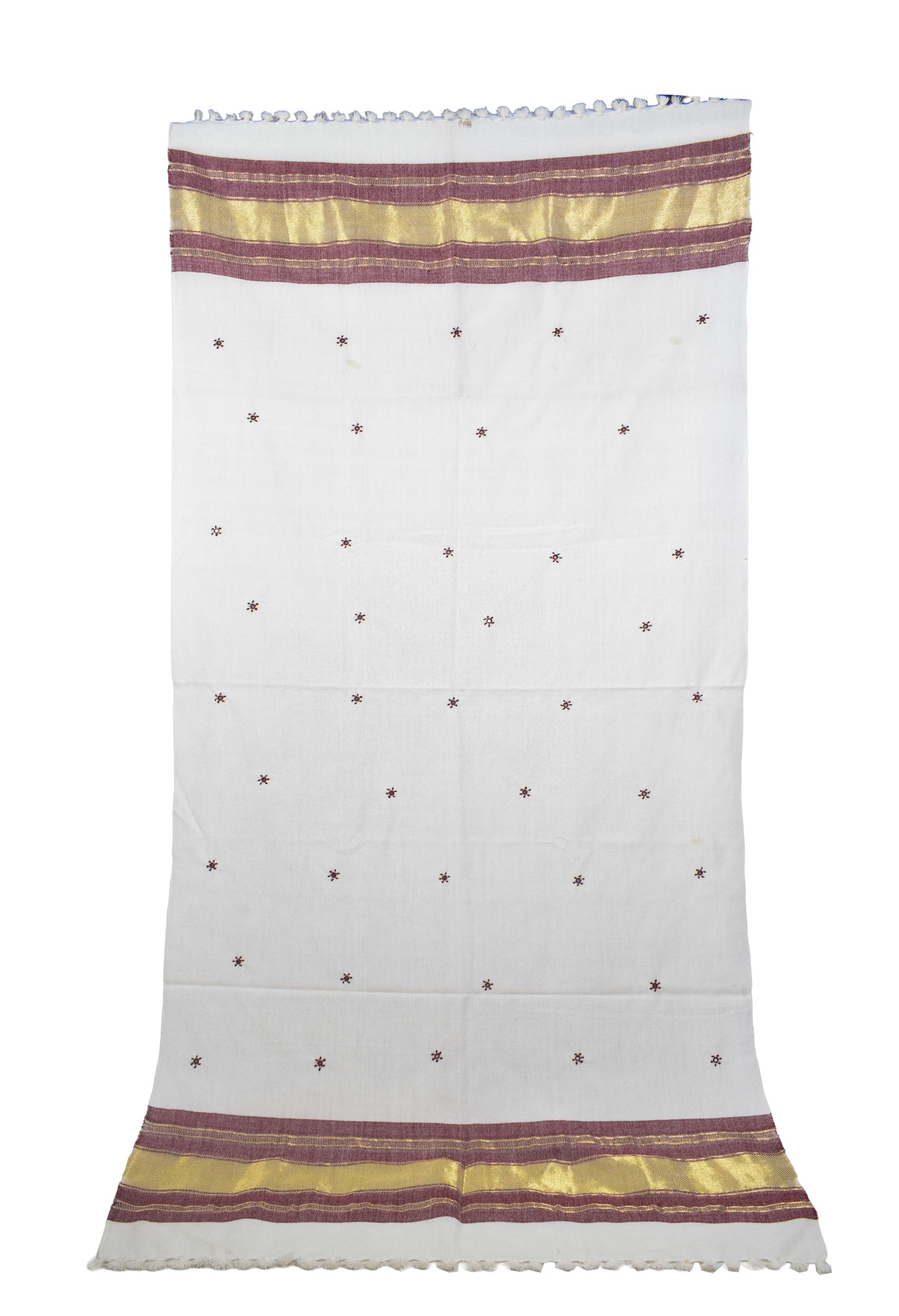 Mirror Work Wool Lagdi Patto with Tassels Shawl  - 2.1 Mtr Length   -  SKU : RD05601B