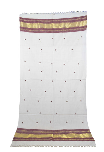 Mirror Work Wool Lagdi Patto with Tassels Shawl  - 2.1 Mtr Length   -  SKU : RD05601B