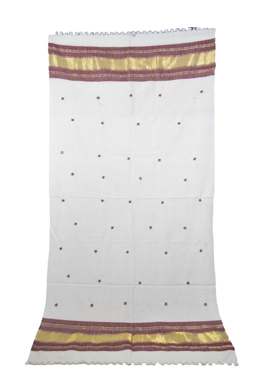 Mirror Work Wool Lagdi Patto with Tassels Shawl  - 2.1 Mtr Length   -  SKU : RD05601B