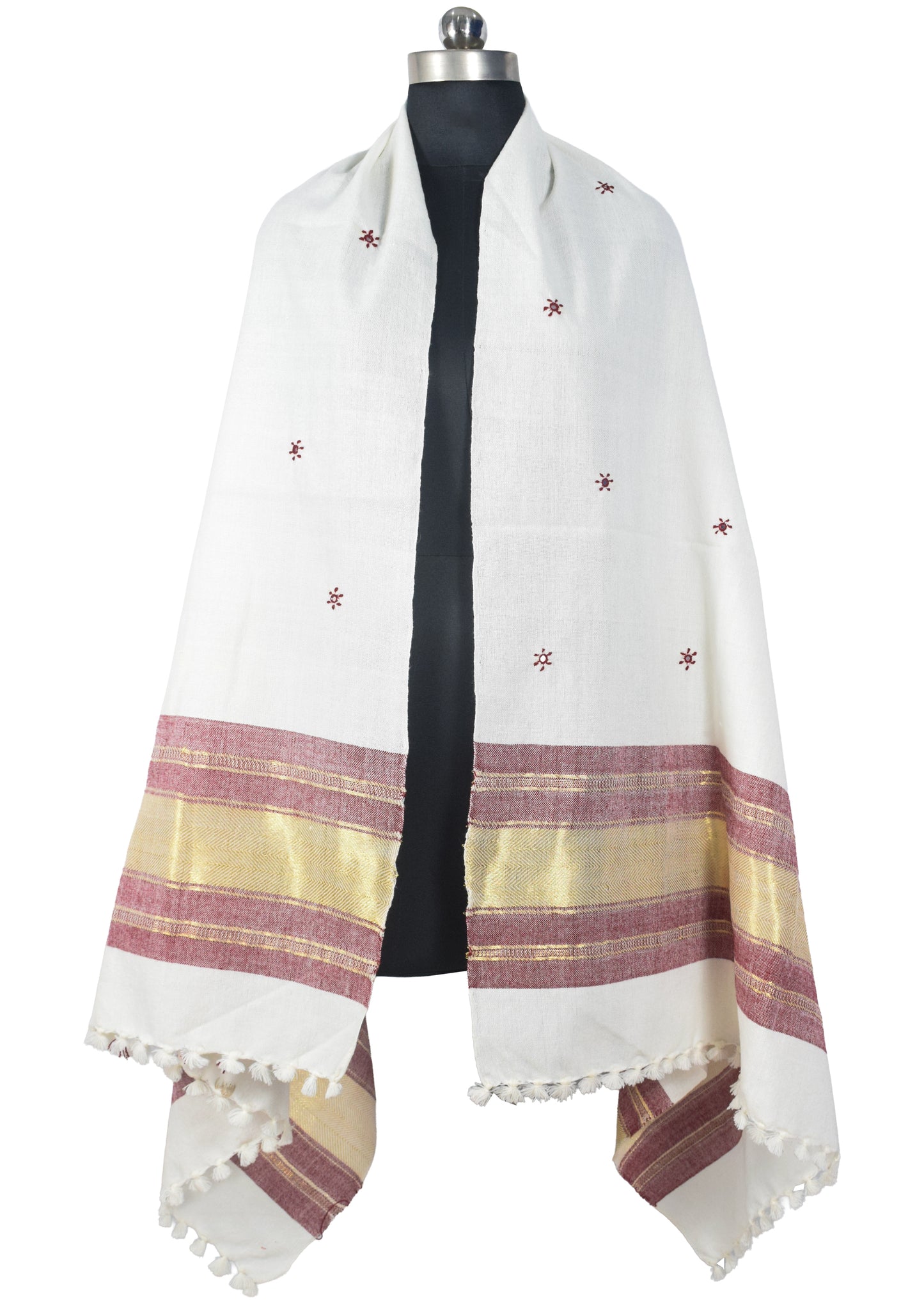 Mirror Work Wool Lagdi Patto with Tassels Shawl  - 2.1 Mtr Length   -  SKU : RD05601B