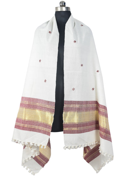 Mirror Work Wool Lagdi Patto with Tassels Shawl  - 2.1 Mtr Length   -  SKU : RD05601B