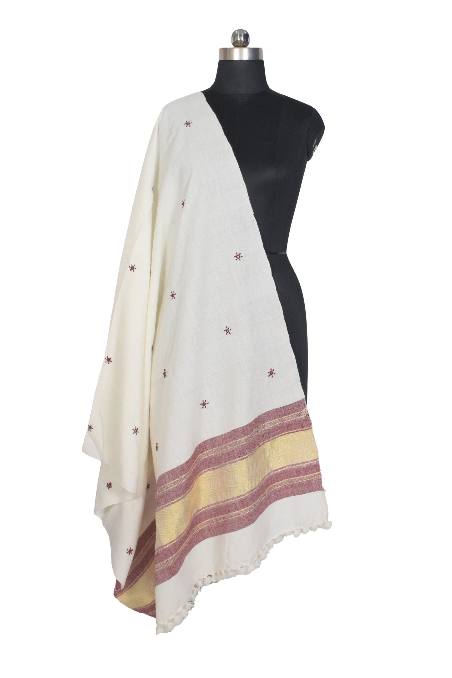 Mirror Work Wool Lagdi Patto with Tassels Shawl  - 2.1 Mtr Length    -  SKU : RD11C01A
