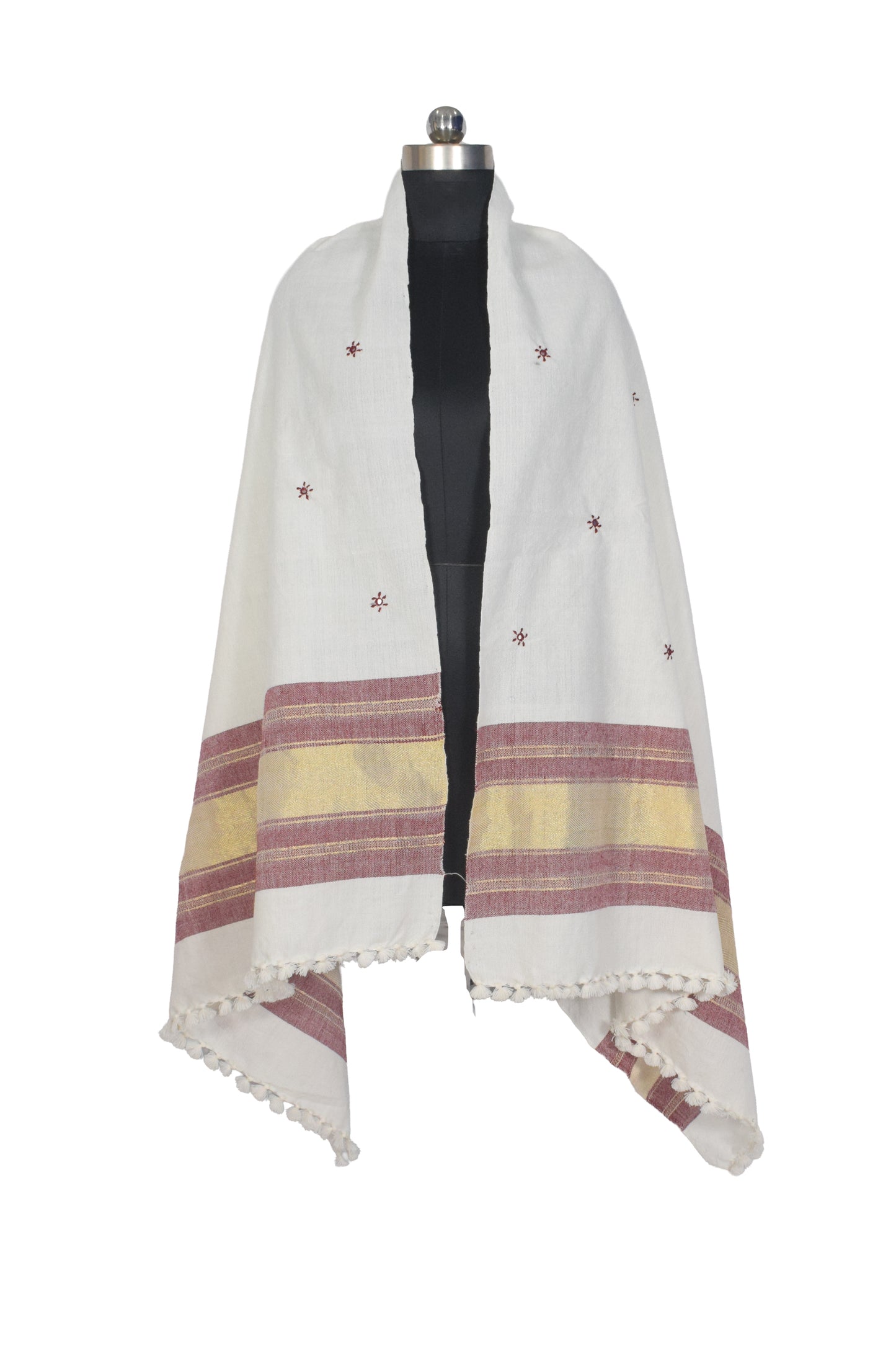 Mirror Work Wool Lagdi Patto with Tassels Shawl  - 2.1 Mtr Length    -  SKU : RD11C01A
