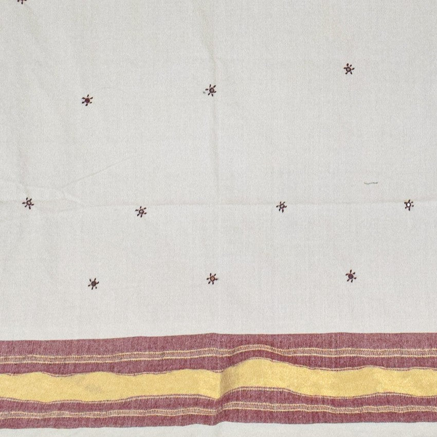 Mirror Work Wool Lagdi Patto with Tassels Shawl  - 2.1 Mtr Length    -  SKU : RD11C01A