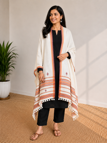 Plain Dyeing Wool Hand Woven Shawl with Tassels - 2 Mtr Length    -  SKU : DB10C01A