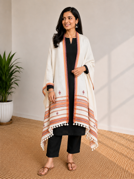 Plain Dyeing Wool Hand Woven Shawl with Tassels - 2 Mtr Length    -  SKU : DB10C01A