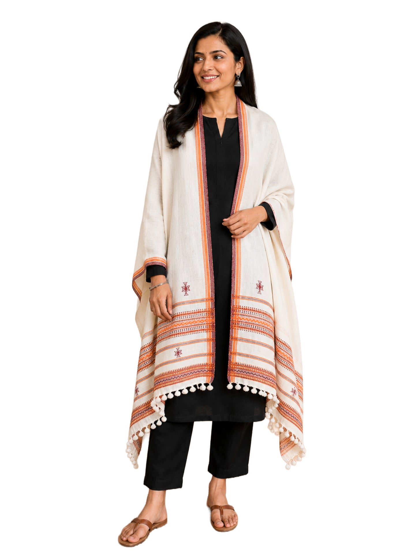 Plain Dyeing Wool Hand Woven Shawl with Tassels - 2 Mtr Length    -  SKU : DB10C01A