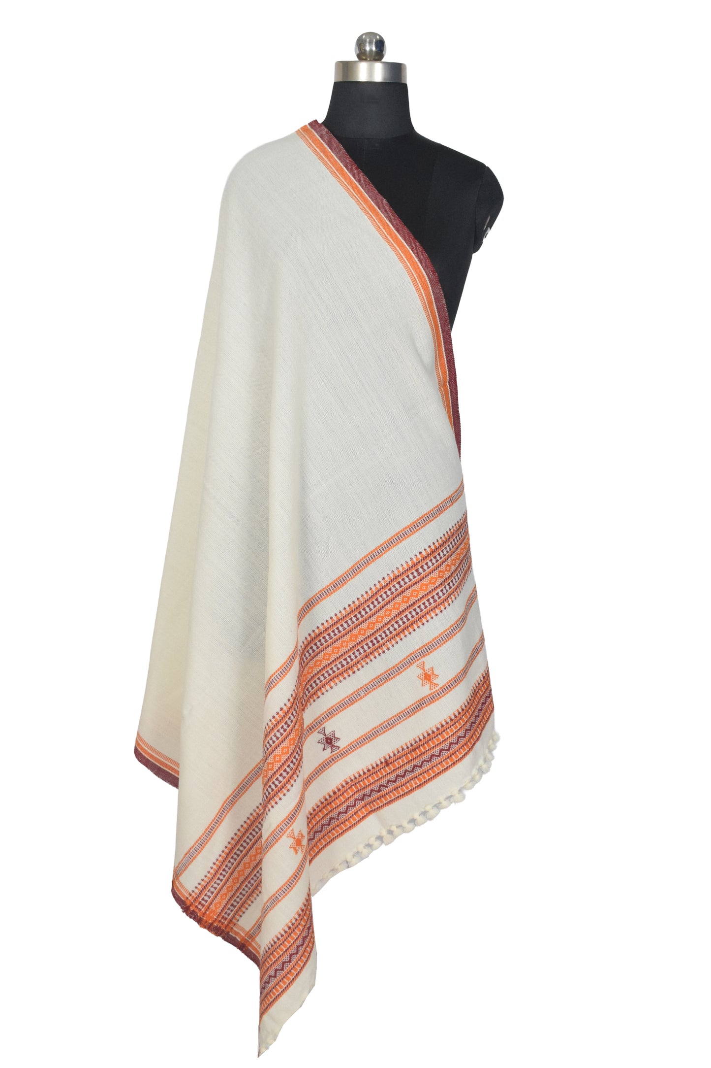 Plain Dyeing Wool Hand Woven Shawl with Tassels - 2 Mtr Length    -  SKU : DB10C01A