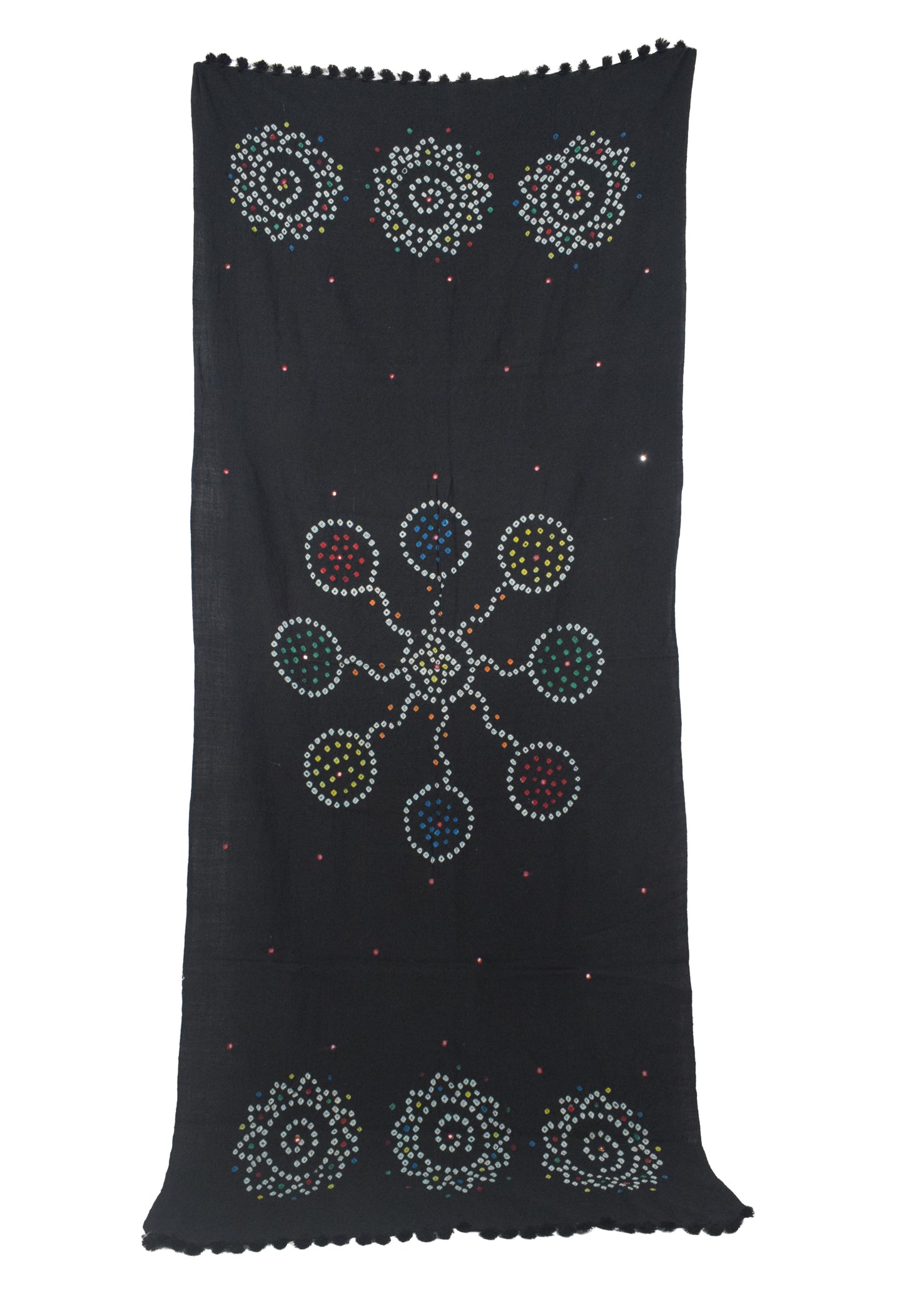 Bandhej [ Tie-Dye] Wool Fine Mirrorwork Shawl  - 2 Mtr Length   -  SKU : DB10C02B