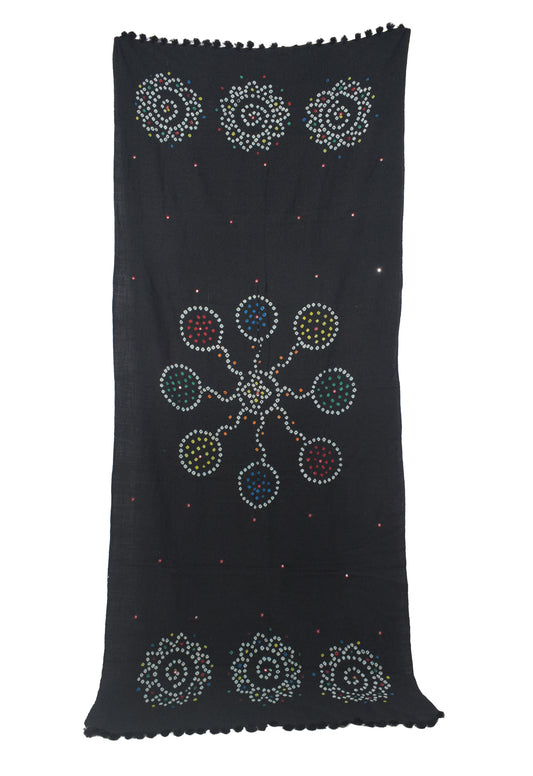 Bandhej [ Tie-Dye] Wool Fine Mirrorwork Shawl  - 2 Mtr Length   -  SKU : DB10C02B