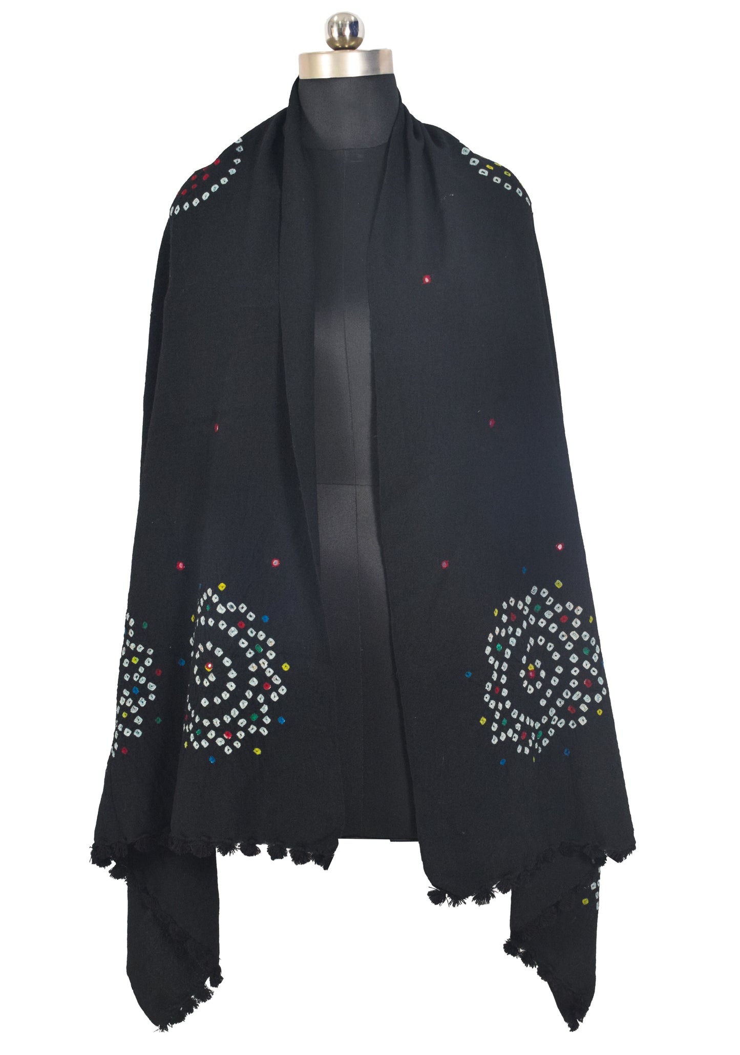 Bandhej [ Tie-Dye] Wool Fine Mirrorwork Shawl  - 2 Mtr Length   -  SKU : DB10C02B